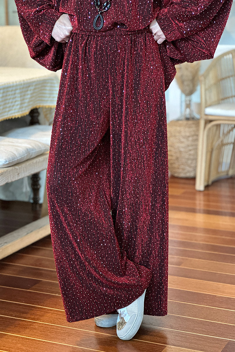 Burgundy Sparkle Knit Palazzo Pants