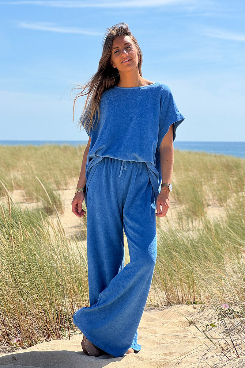 Blue Terry Cloth Pull-On Pants