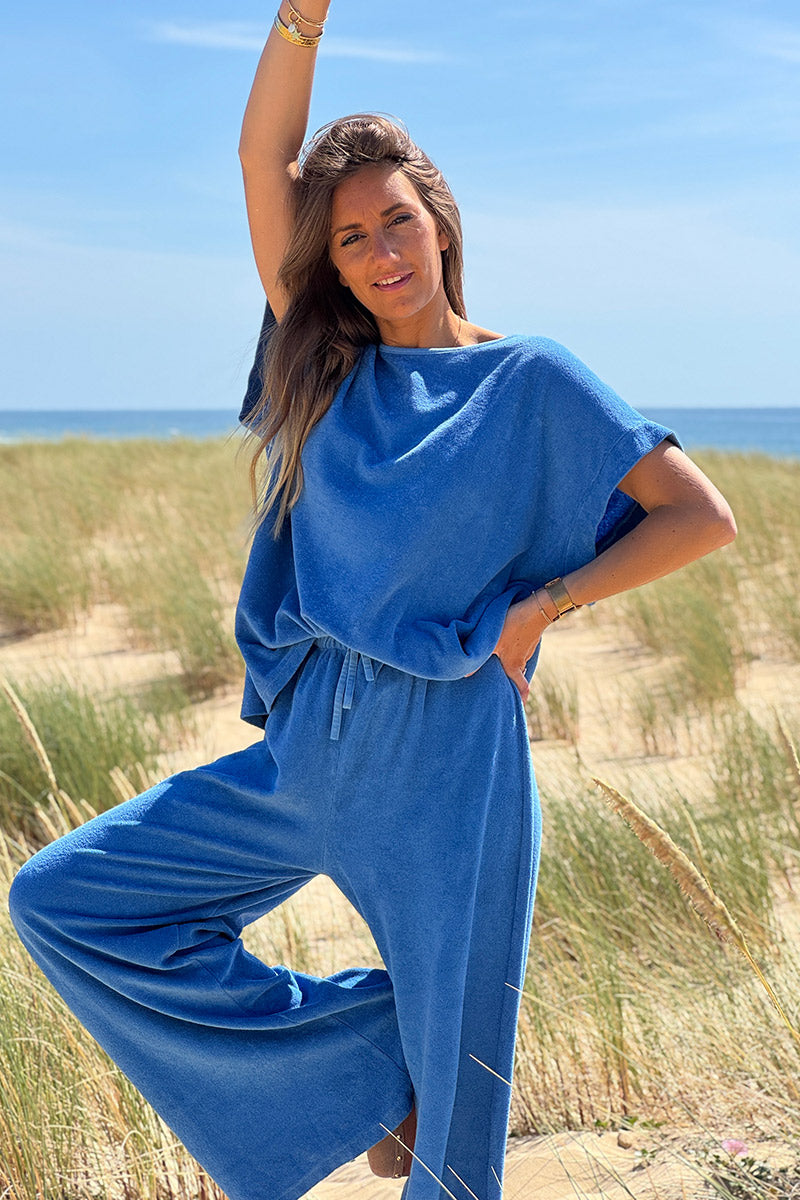 Blue Terry Cloth Pull-On Pants