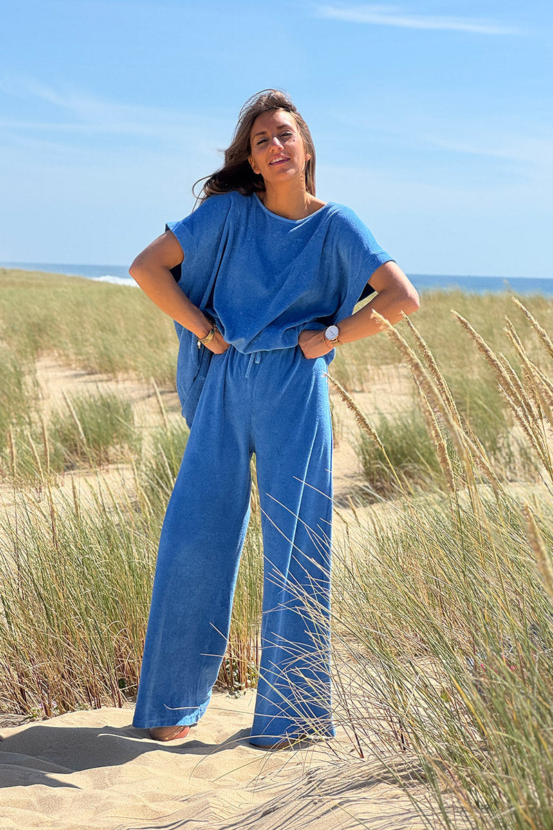 Blue Terry Cloth Pull-On Pants