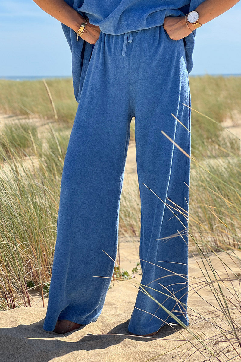 Blue Terry Cloth Pull-On Pants