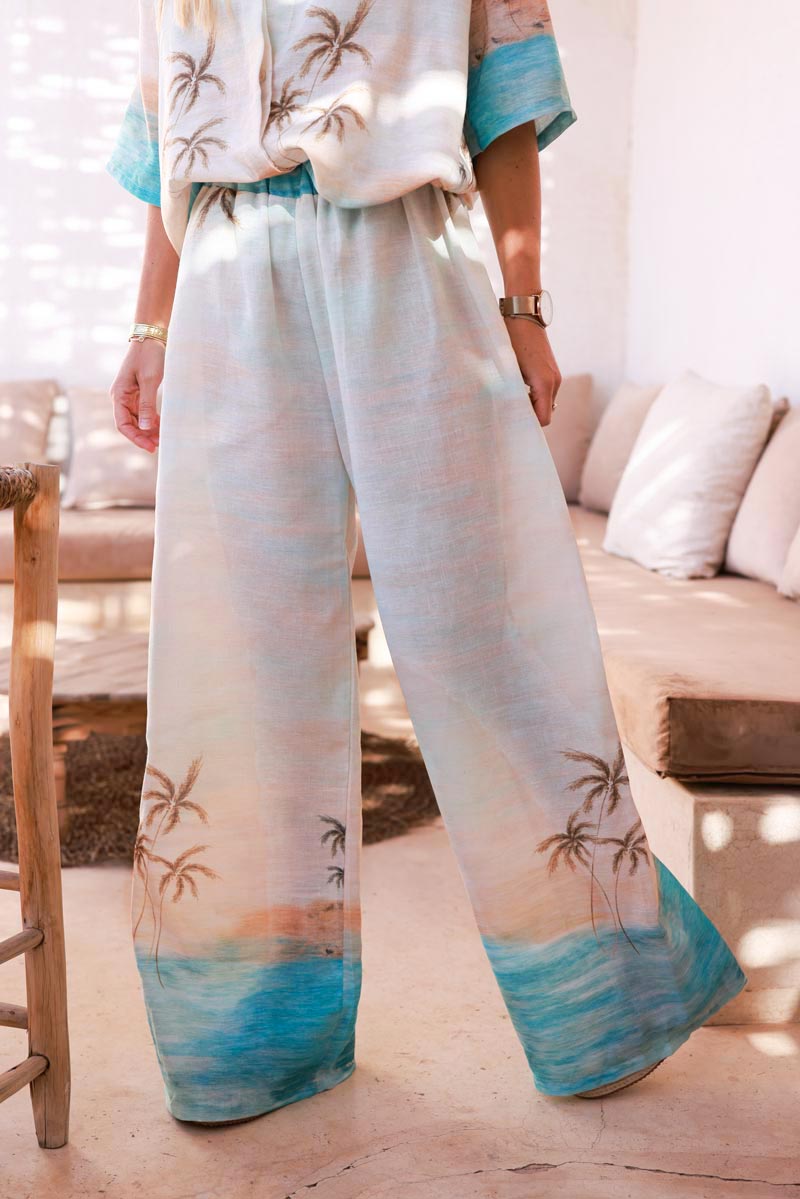 Water green Sunset Wide-Leg Casual Pants