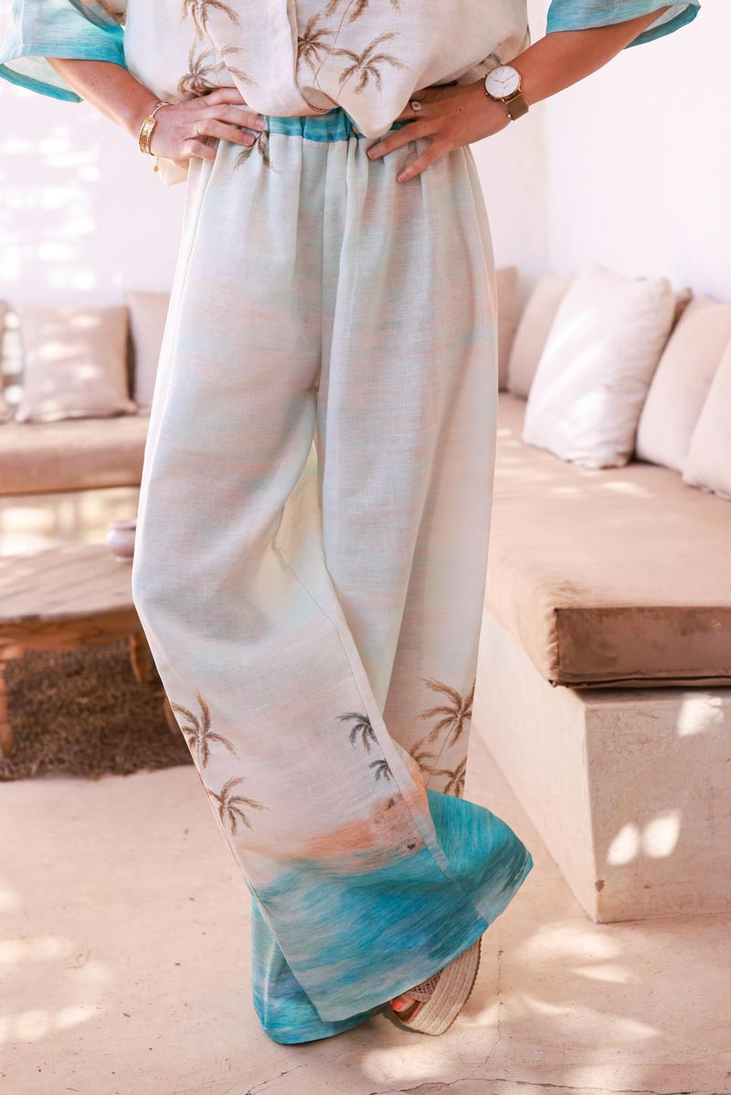 Water green Sunset Wide-Leg Casual Pants