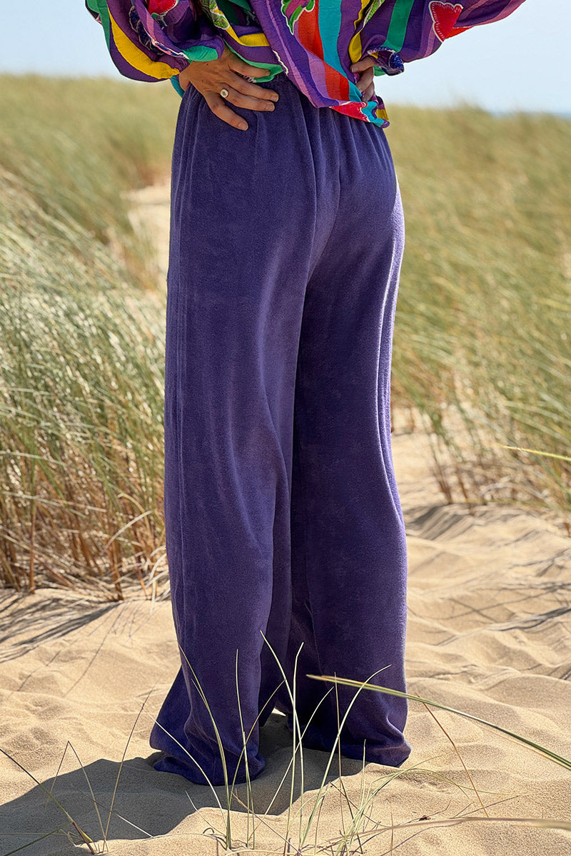 Pantalon large wide leg violet et confort en éponge ceinture élastique