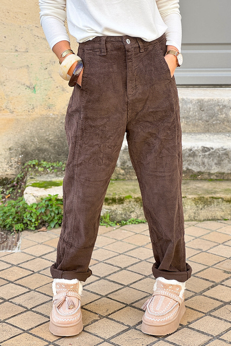 Chocolate Brown Corduroy Stretch Slacks