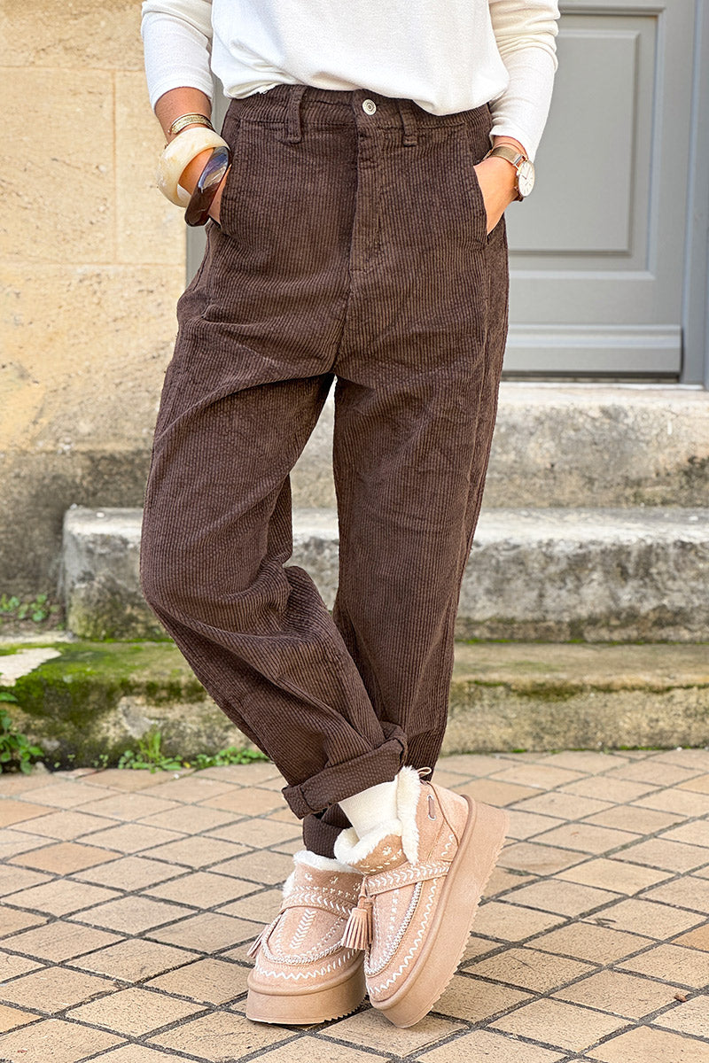Chocolate Brown Corduroy Stretch Slacks