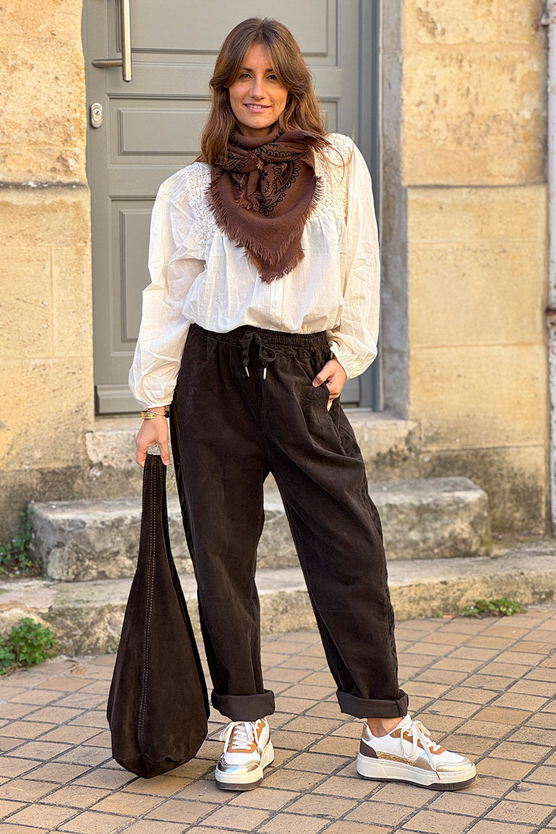 Dark Chocolate Brushed Stretch Poplin Leopard Stripe Pants
