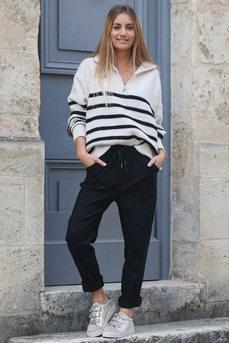 Pantalon noir confort stretch ceinture elastique E046 (1)