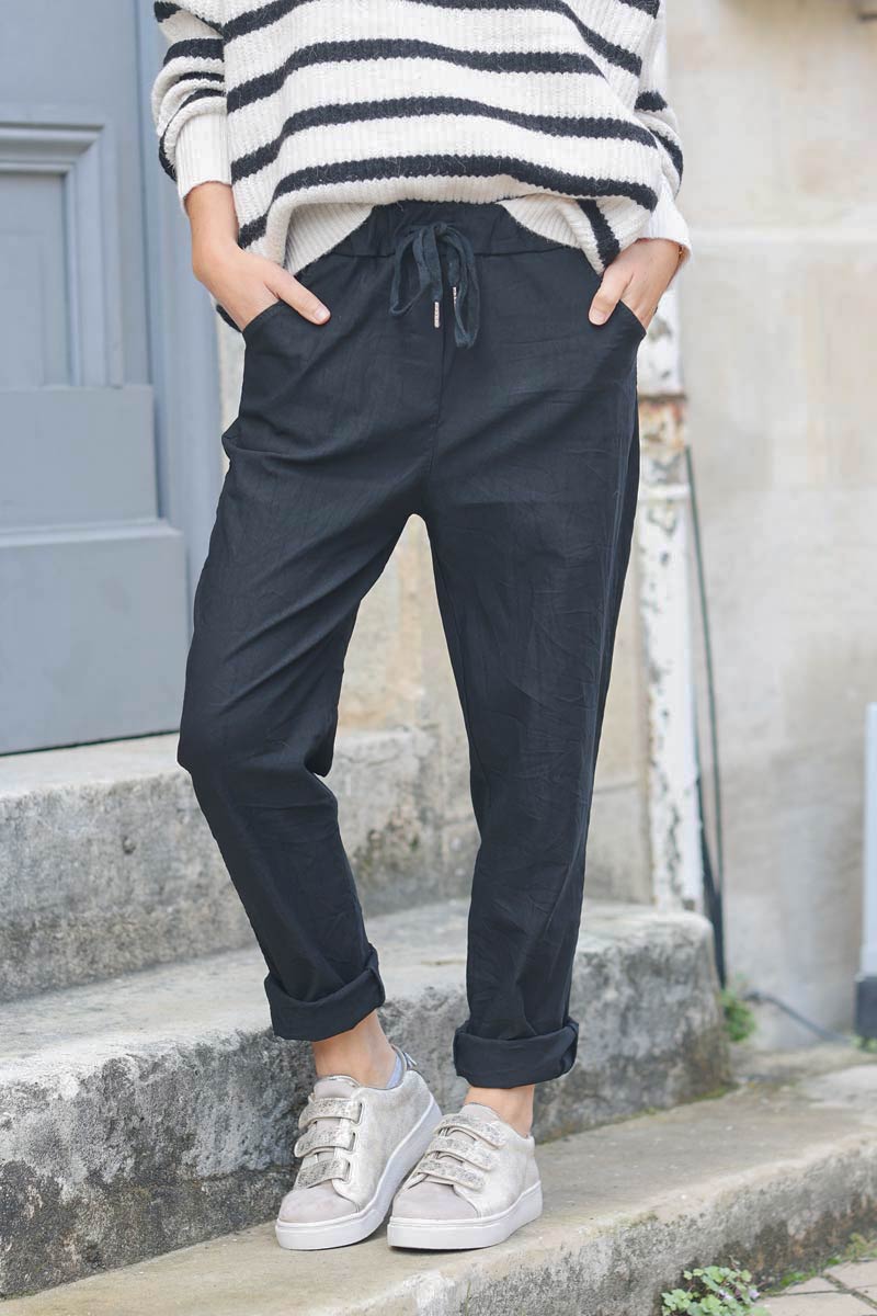 Pantalon noir confort stretch ceinture elastique E046 (1)
