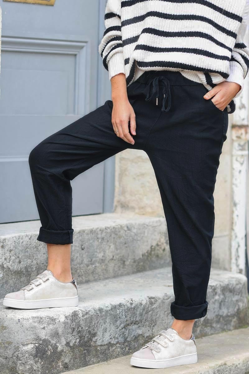 Pantalon noir confort stretch ceinture élastique vêtement pour femme E046