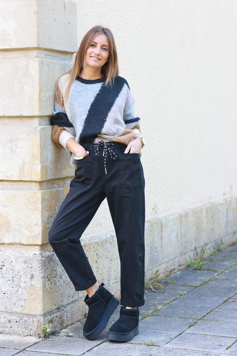 Audrey Black High-Waist Paperbag Trousers