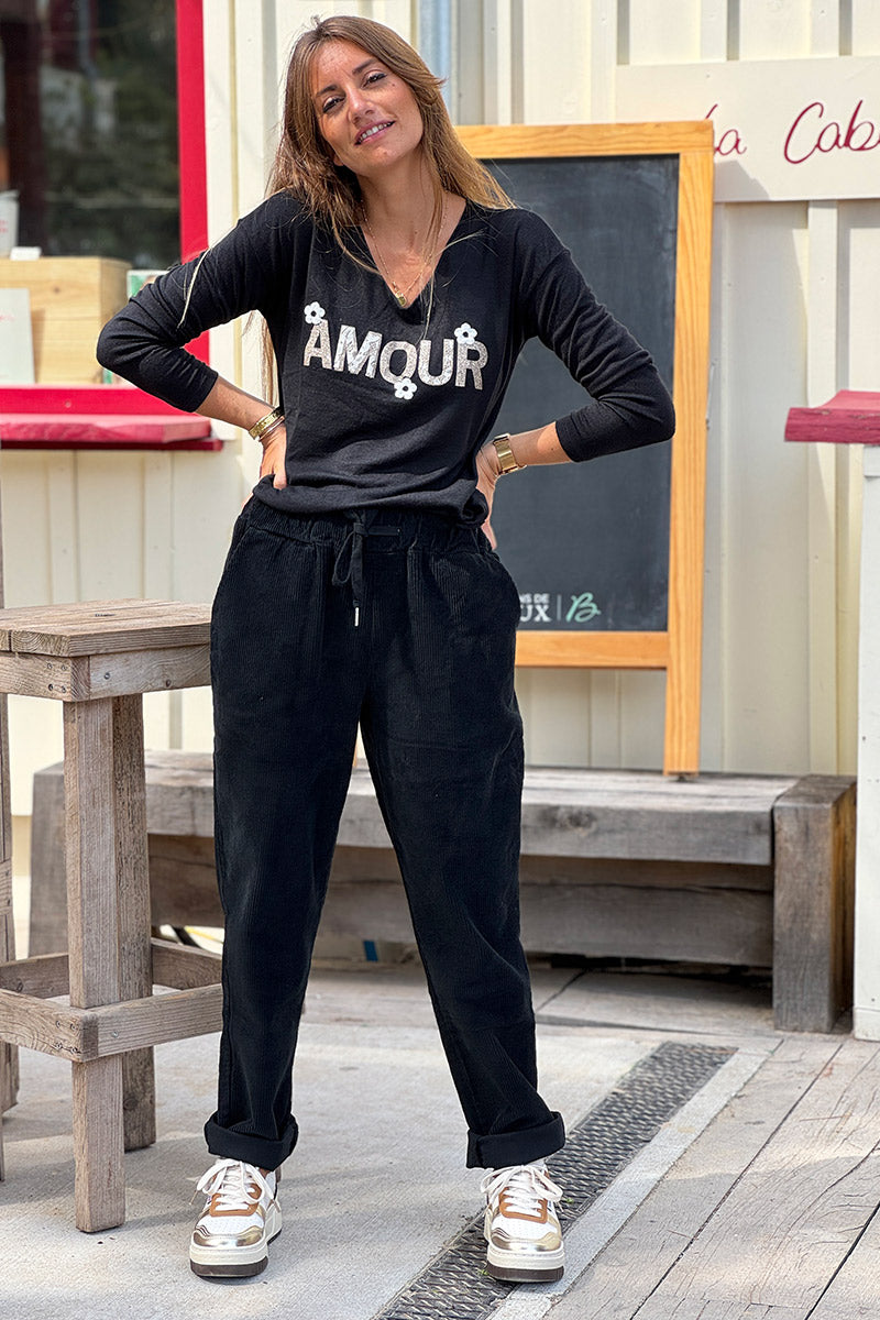 Black Corduroy Casual Pants