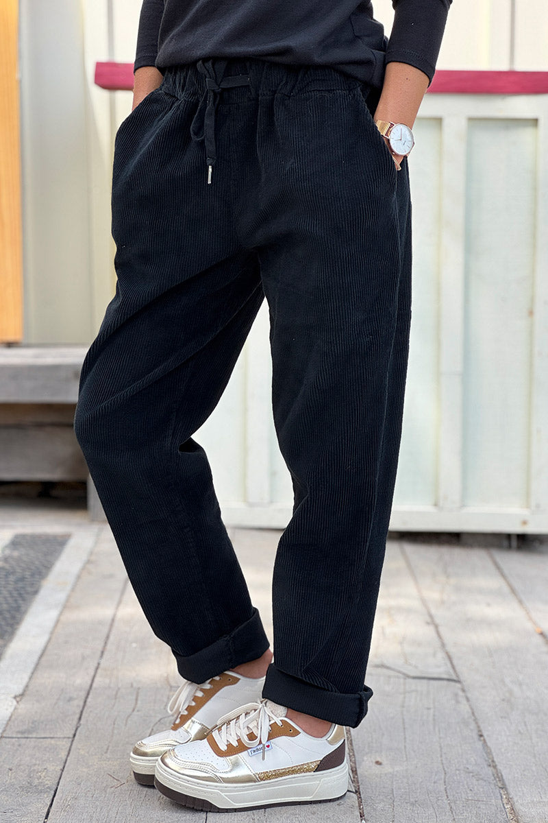 Black Corduroy Casual Pants