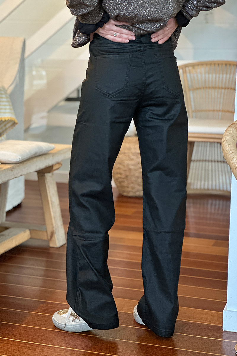 Black Sequin Pocket Trousers with Sash Belt