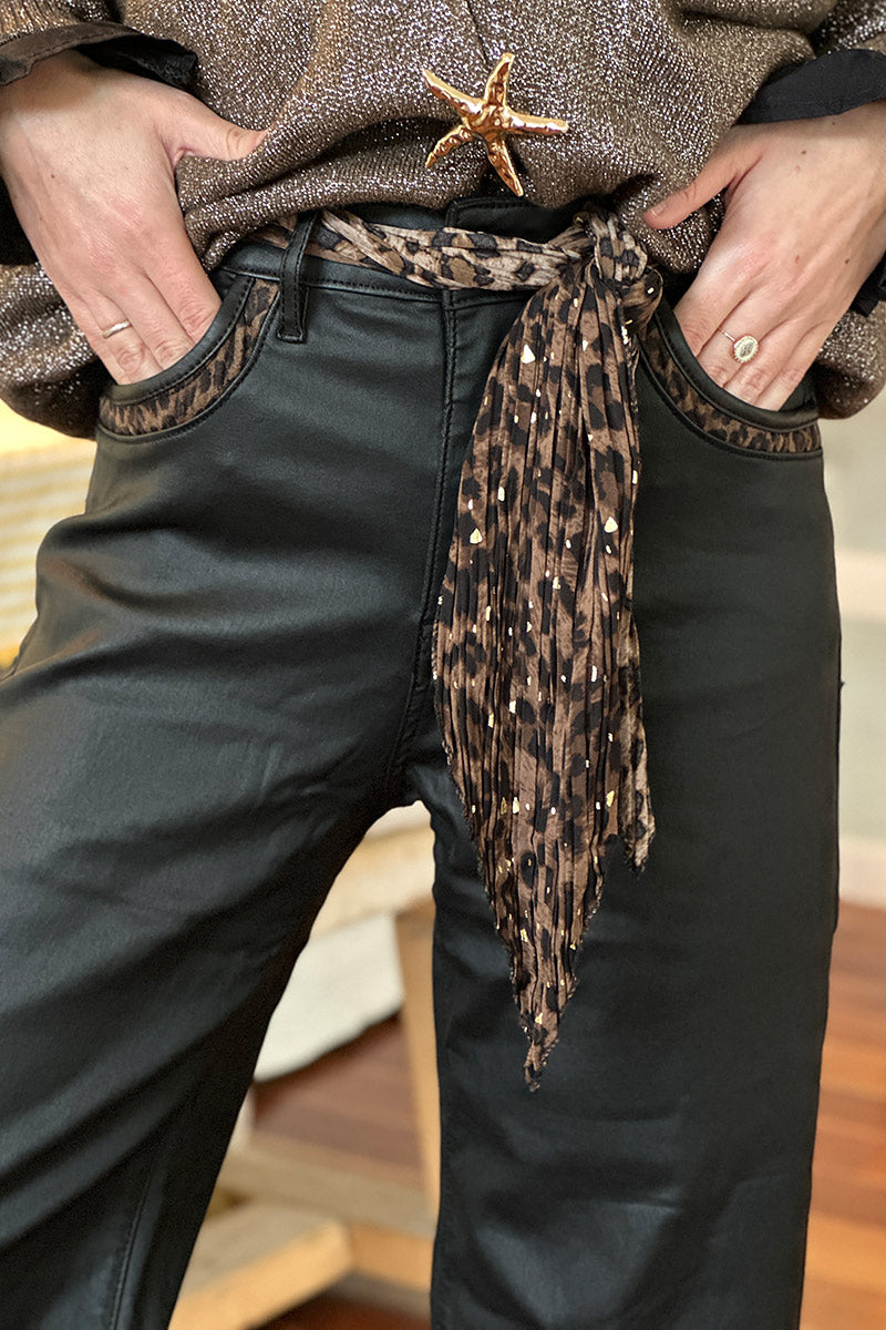 Black Sequin Pocket Trousers with Sash Belt