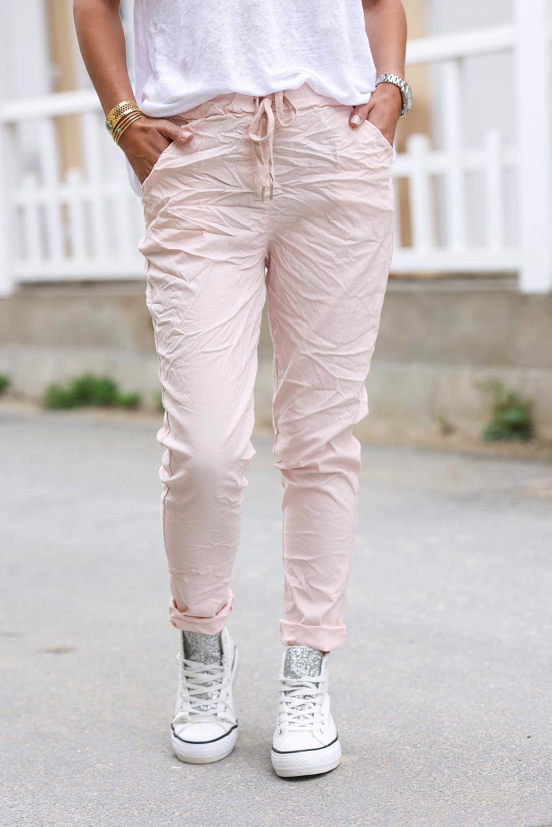 Pantalon rose pâle confort stretch uni ceinture élastique