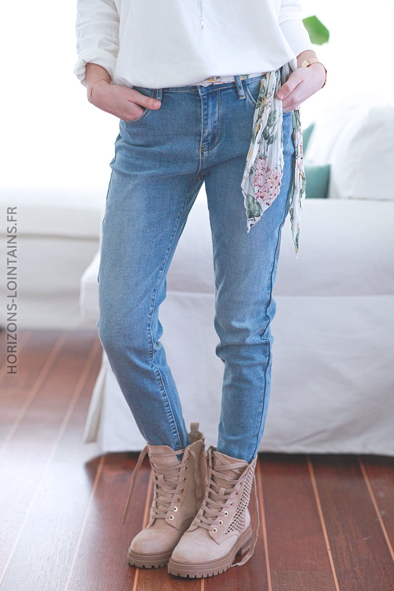 Pantalon slim push up ceinture florale E038 (1)