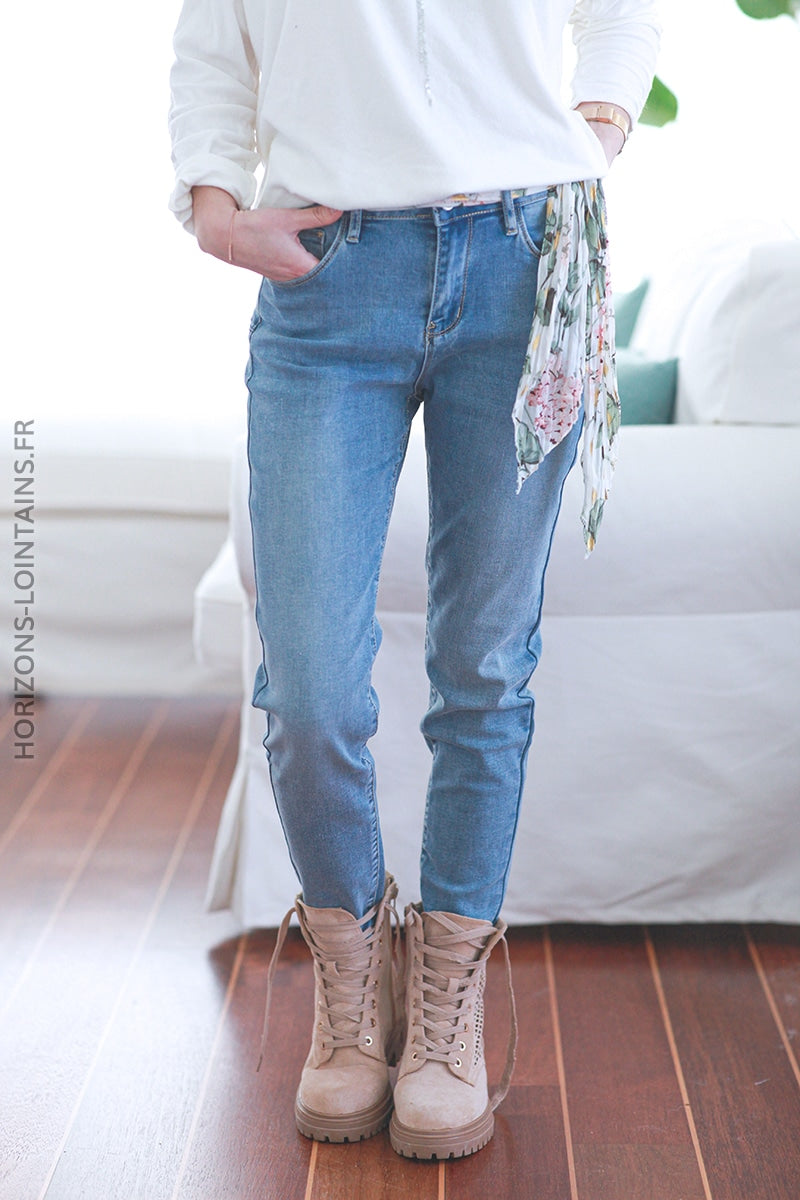 Pantalon slim push up ceinture florale E038 (1)