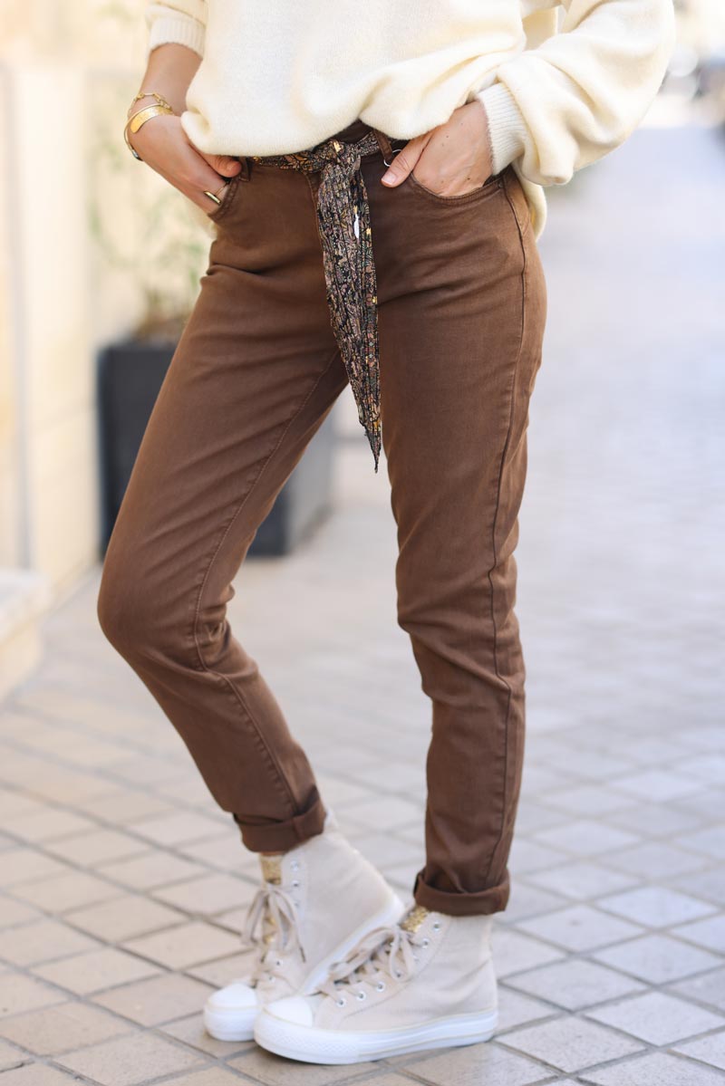 Pantalon slim stretch chocolat G207 (1)