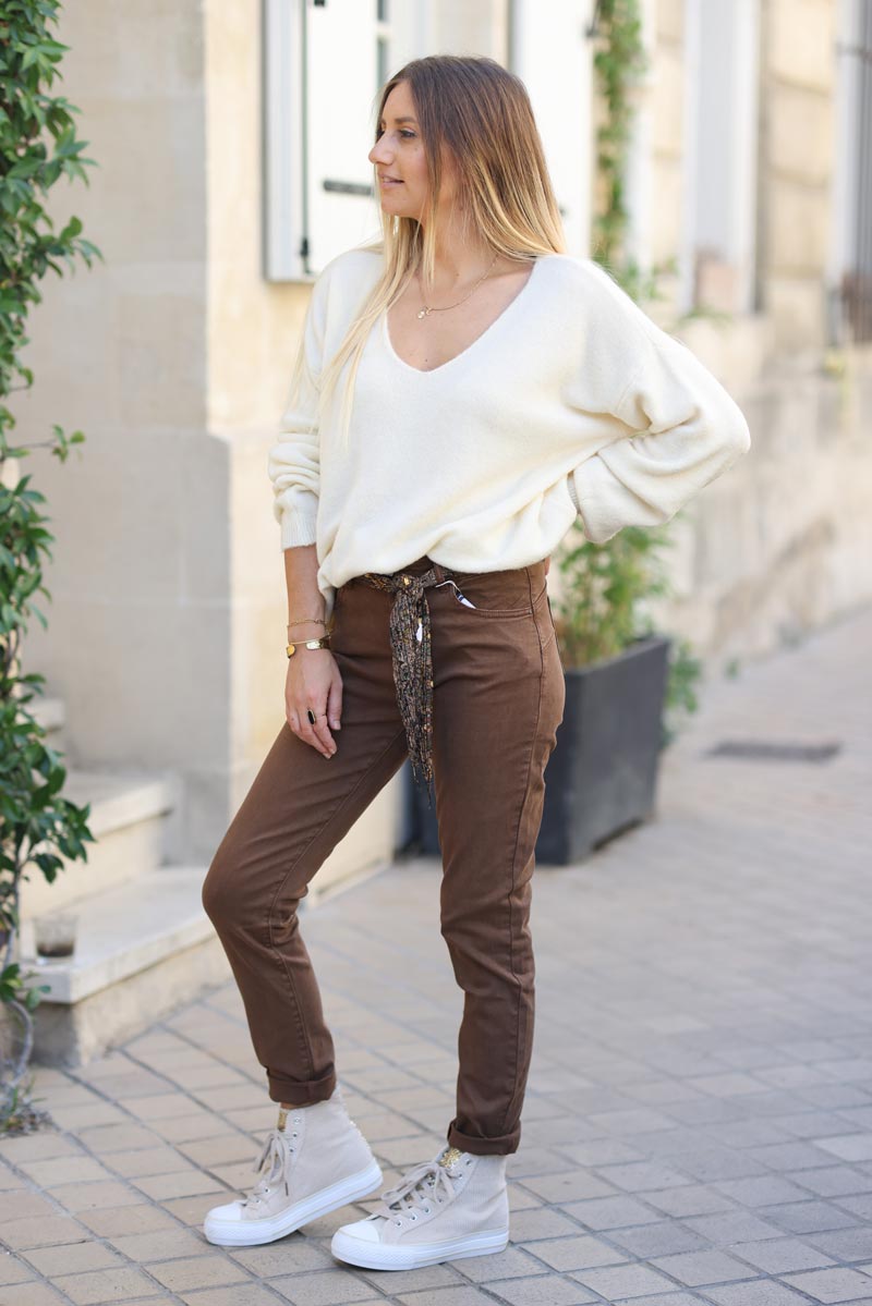 Pantalon slim stretch chocolat G207 (1)