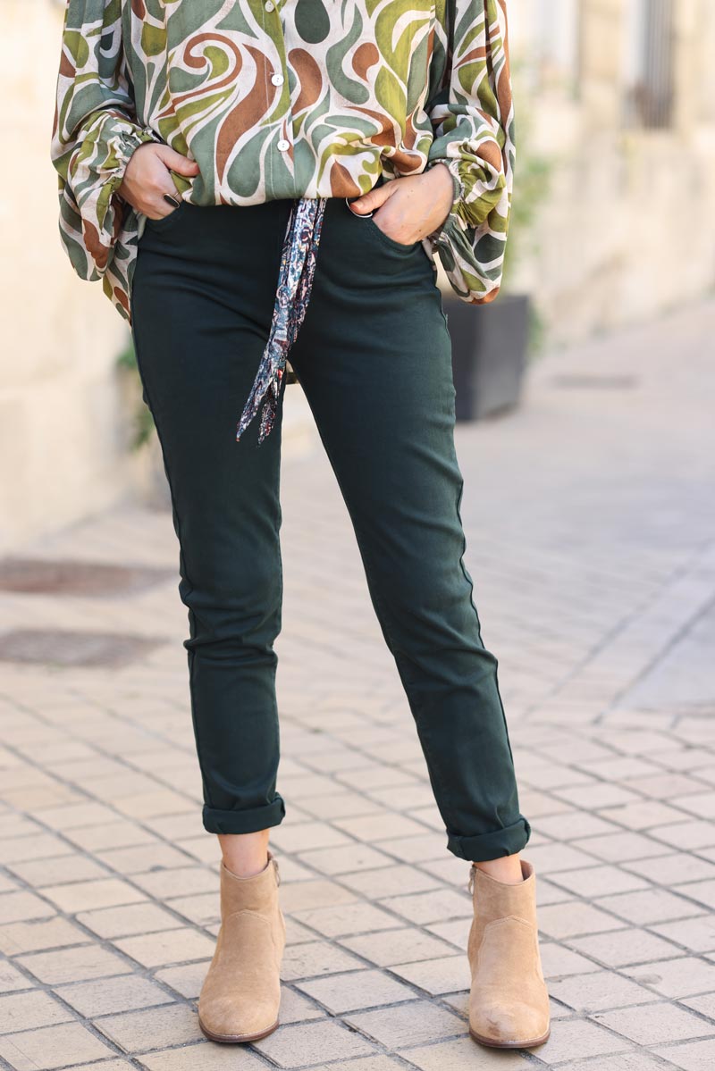 Pantalon slim stretch vert canard G207 (1)