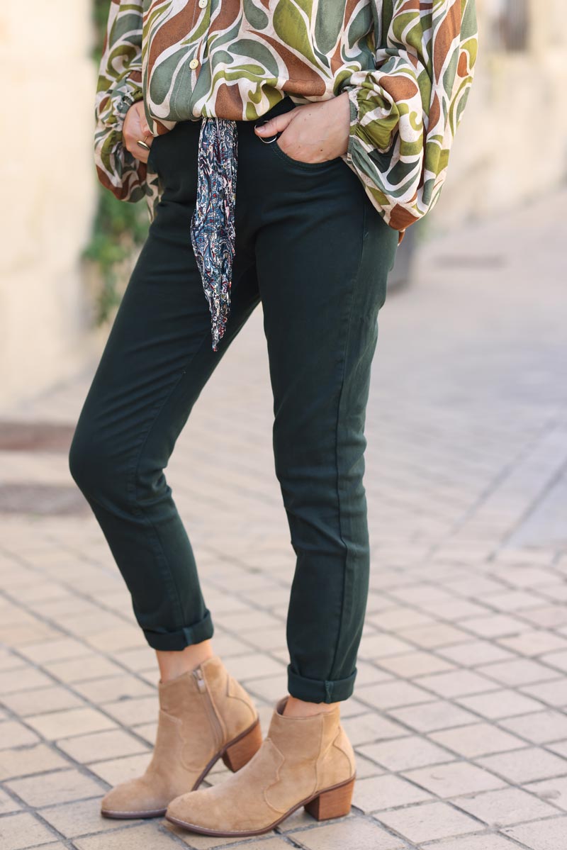 Pantalon slim stretch vert canard G207 (1)