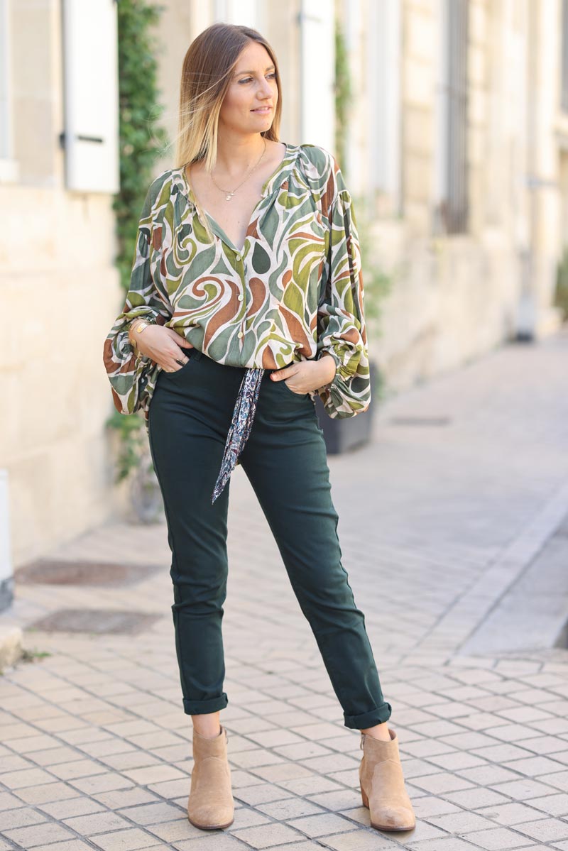 Pantalon slim stretch vert canard G207 (1)