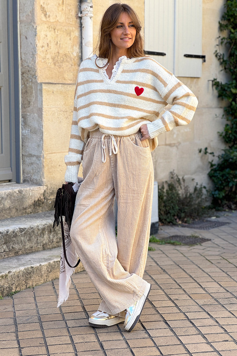 Beige Pull-On Corduroy Pants