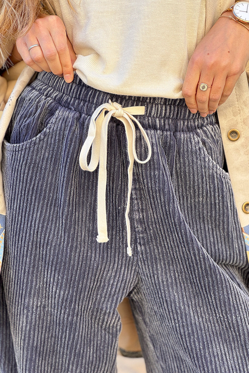 Dark Blue Pull-On Corduroy Pants