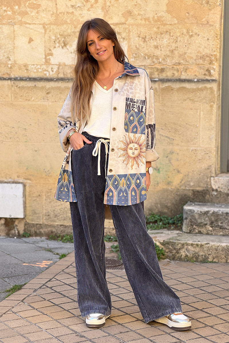 Dark Blue Pull-On Corduroy Pants