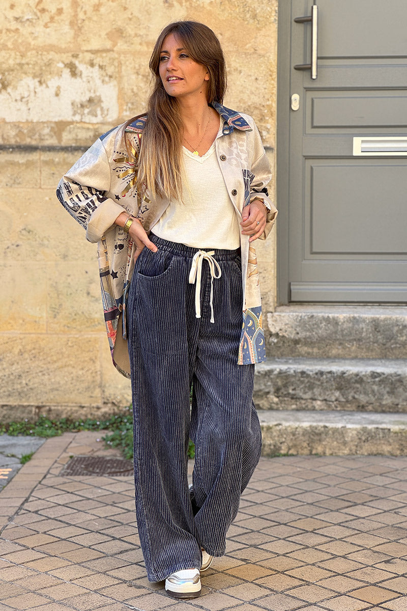 Dark Blue Pull-On Corduroy Pants