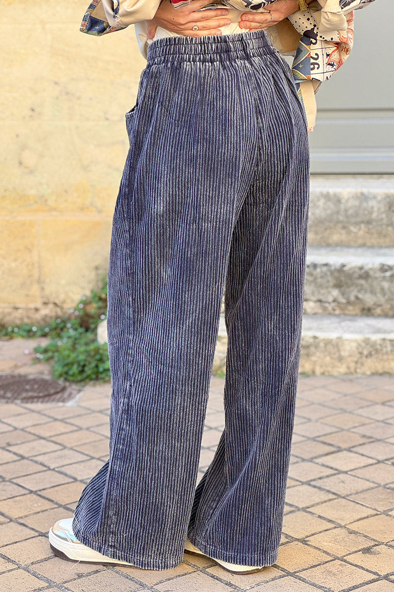 Dark Blue Pull-On Corduroy Pants
