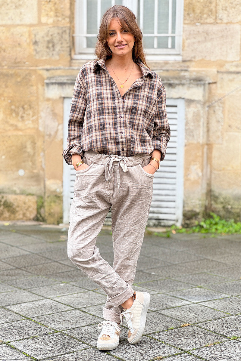 Beige Corduroy Pull-On Pants
