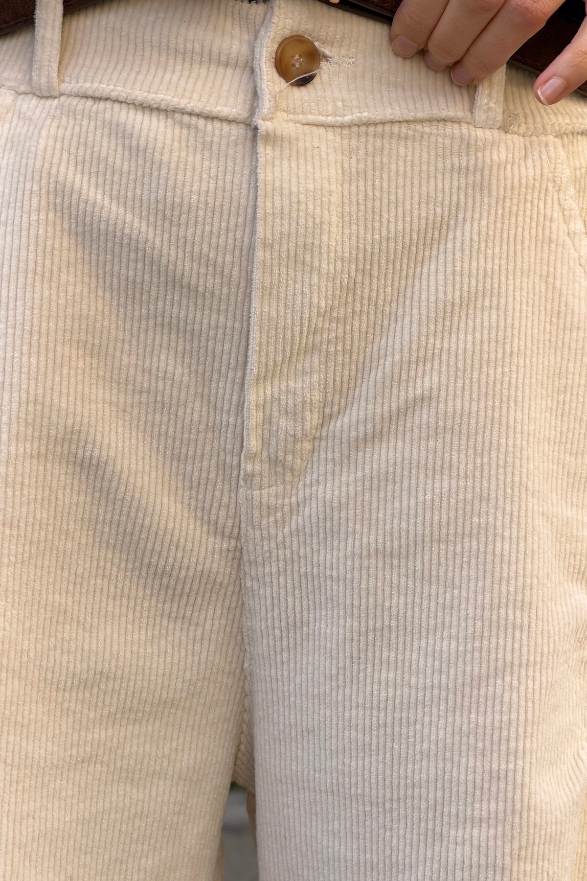 Cream Corduroy Wide Leg Jeans