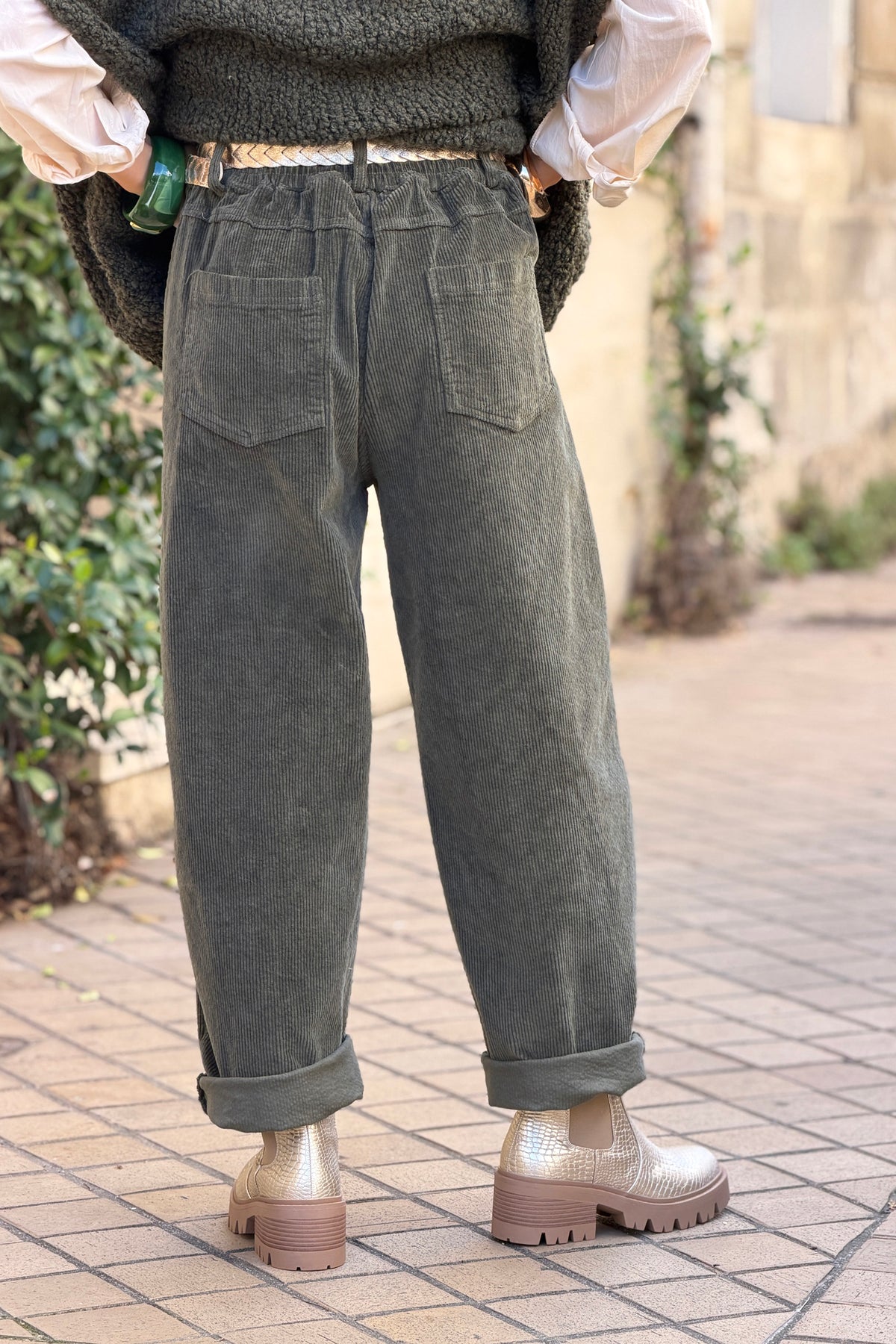 Olive Corduroy Wide Leg Jeans