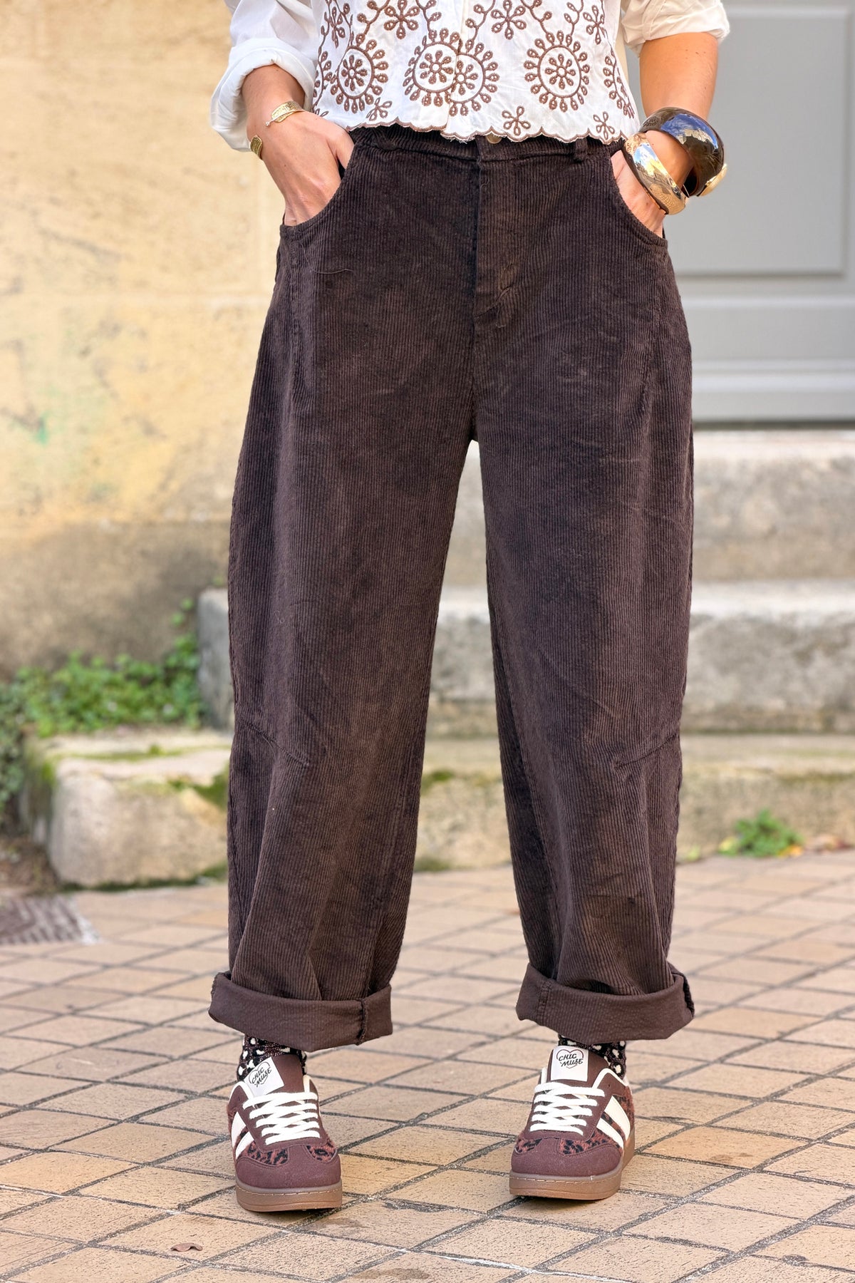 Brown Corduroy Wide Leg Jeans