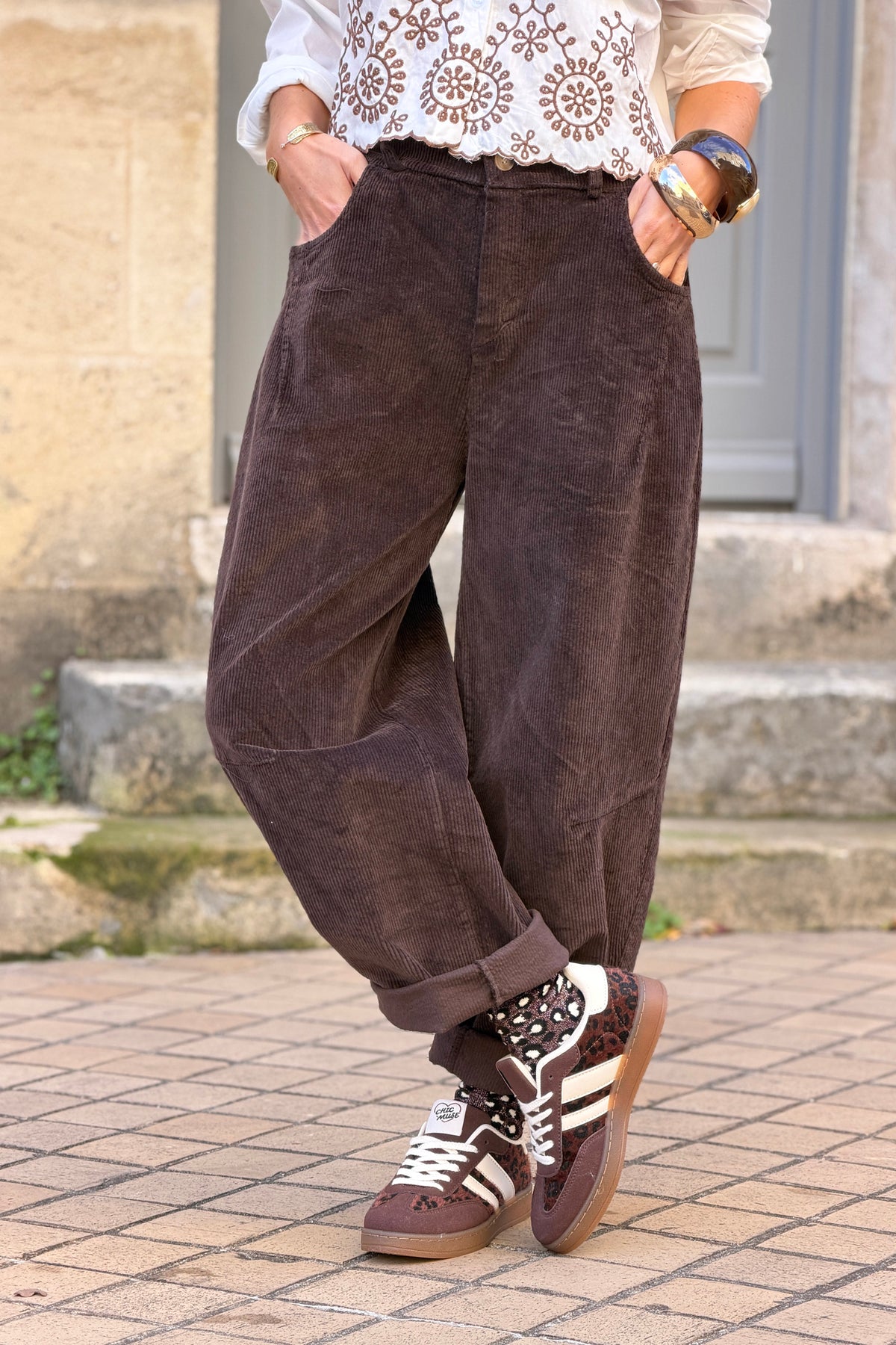 Brown Corduroy Wide Leg Jeans