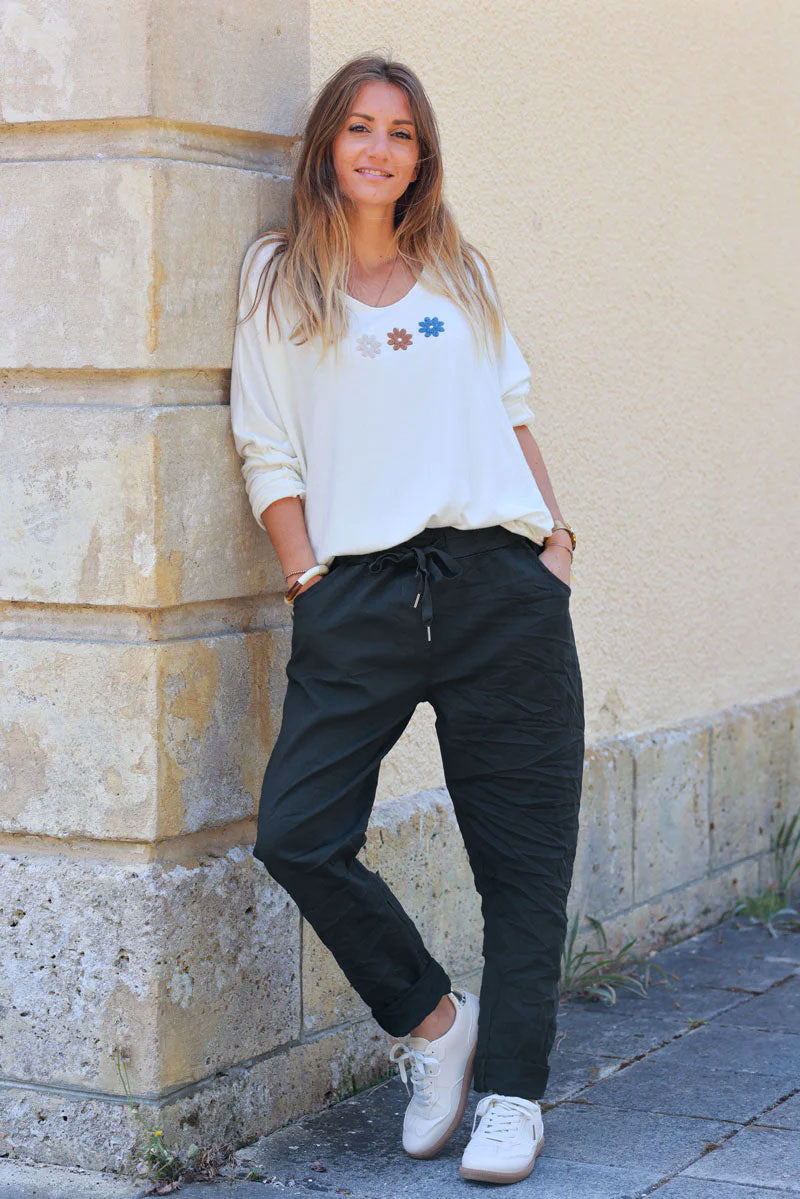 Pantalon confort gris anthracite en toile stretch étoile brillante paillettes