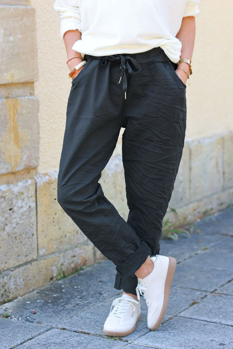 Pantalon confort gris anthracite en toile stretch étoile brillante paillettes