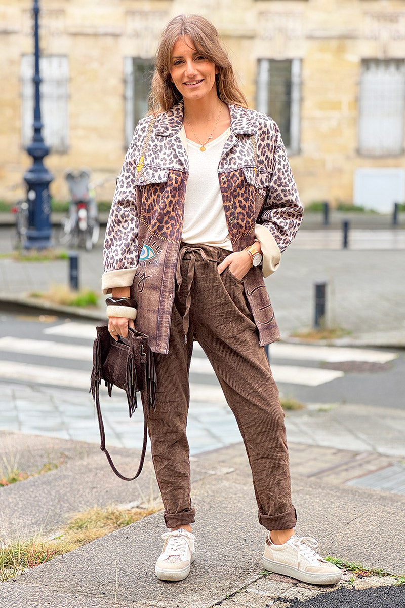 Brown Corduroy Pull-On Pants