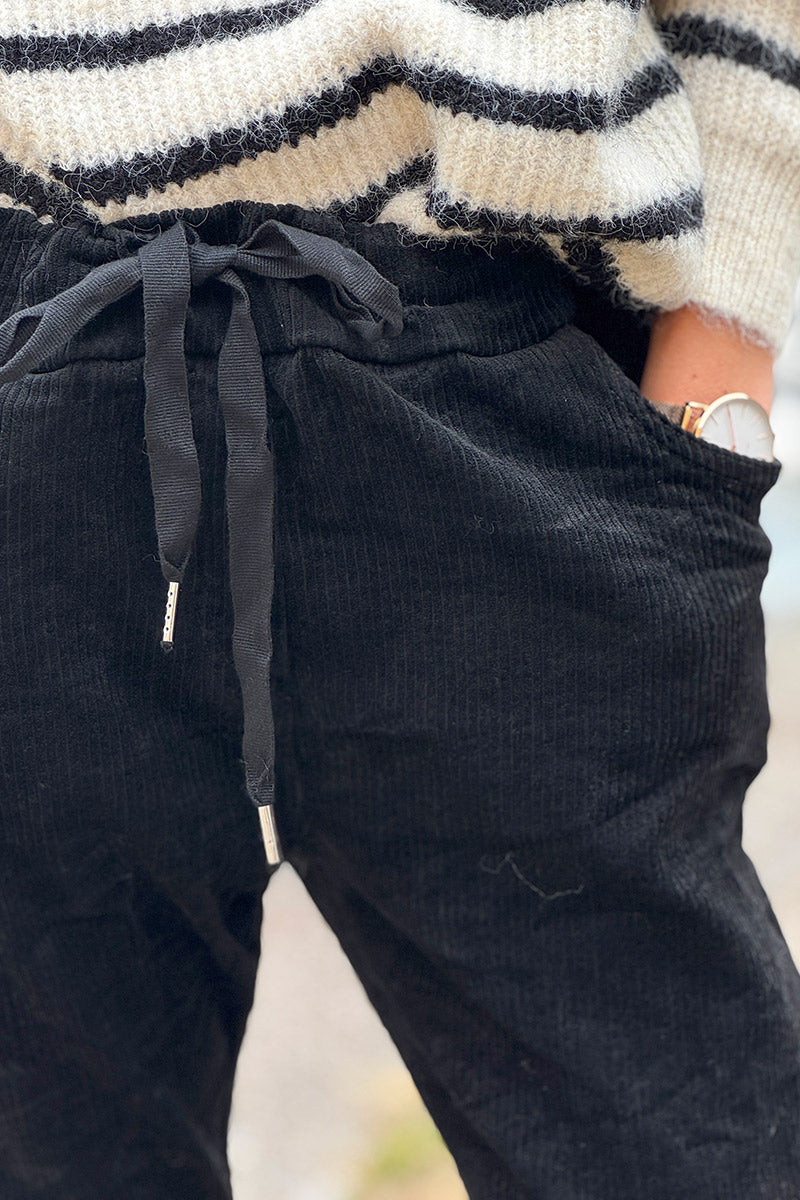 Black Corduroy Pull-On Pants