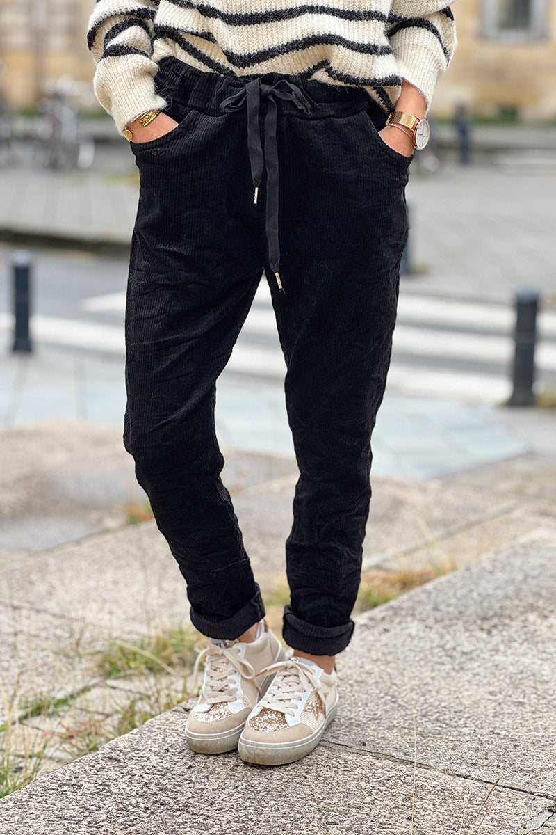 Black Corduroy Pull-On Pants