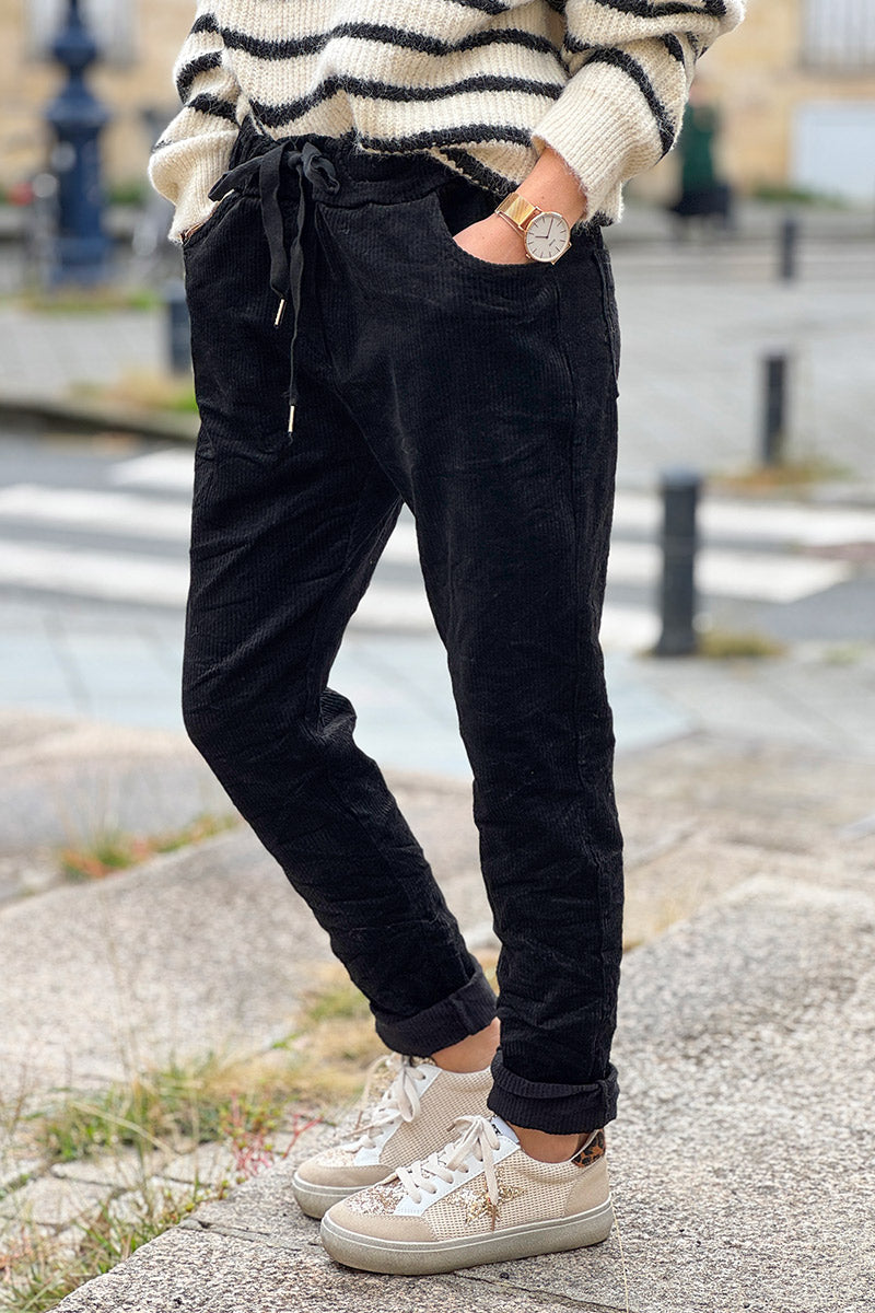 Black Corduroy Pull-On Pants