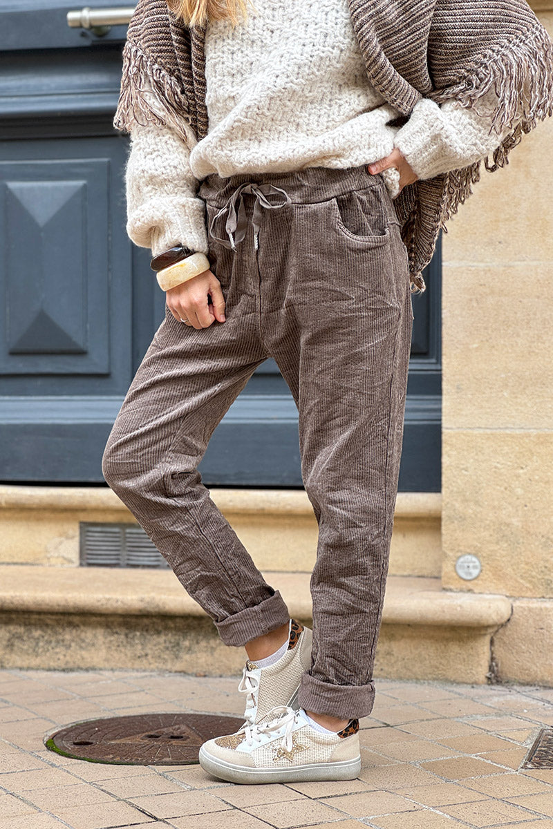 Pantalon Satiné Taupe Avec Chaînette HIGH USE - Taille 42 (W32), Neuf Avec étiquettes