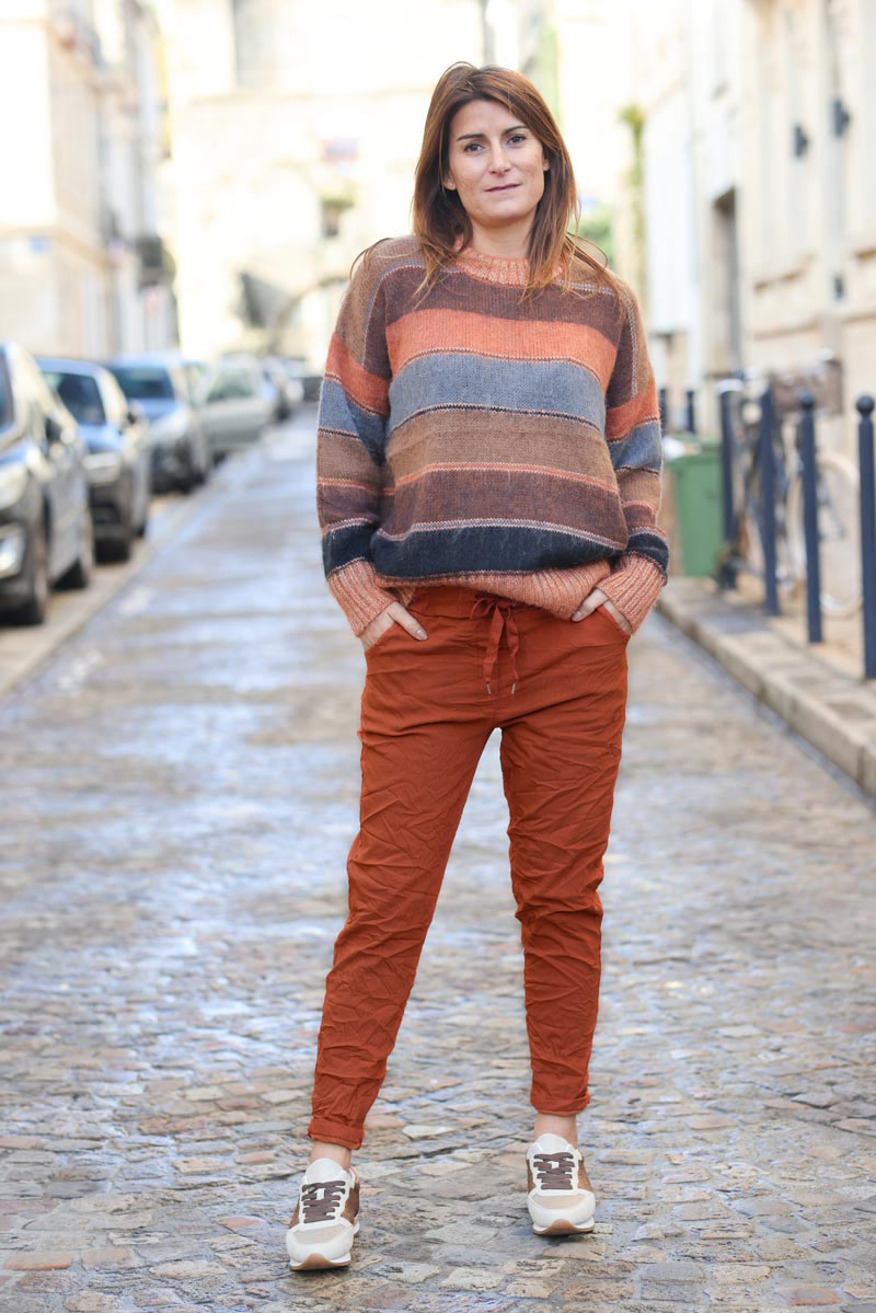 Pantalon terracotta confort stretch ceinture élastique