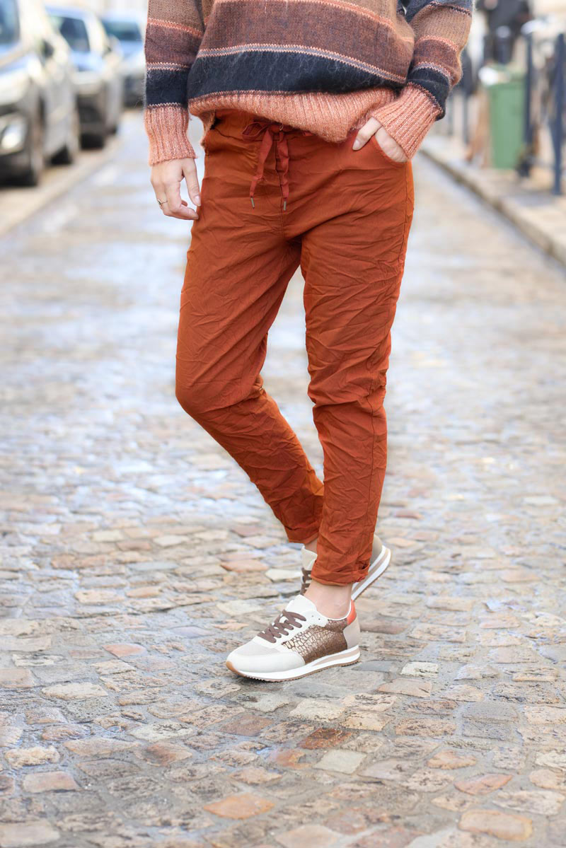 Pantalon terracotta confort stretch ceinture élastique