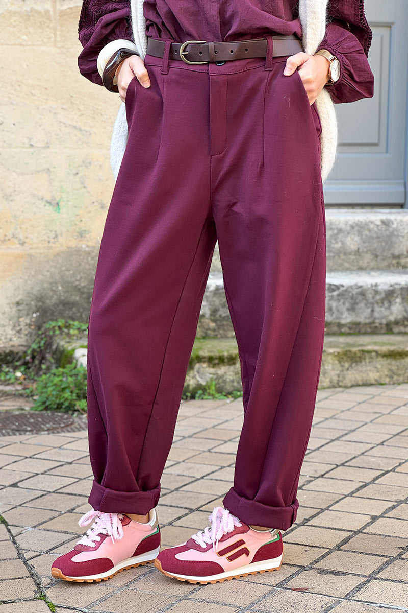 Burgundy Viscose Stretch Slacks with Belt