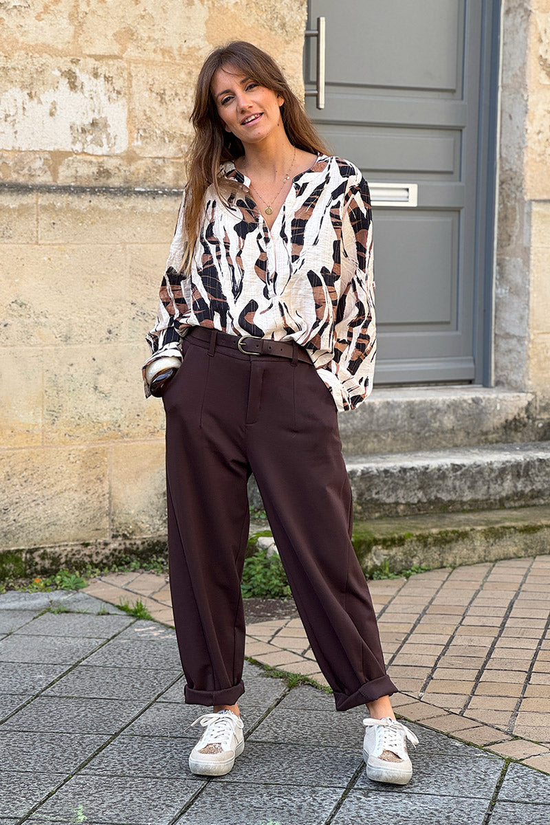 Chocolate Brown Viscose Stretch Slacks with Belt