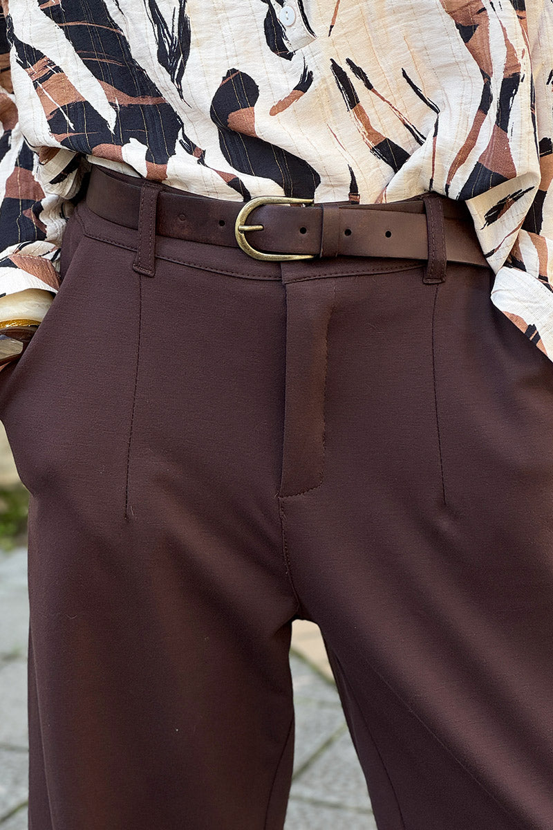 Chocolate Brown Viscose Stretch Slacks with Belt