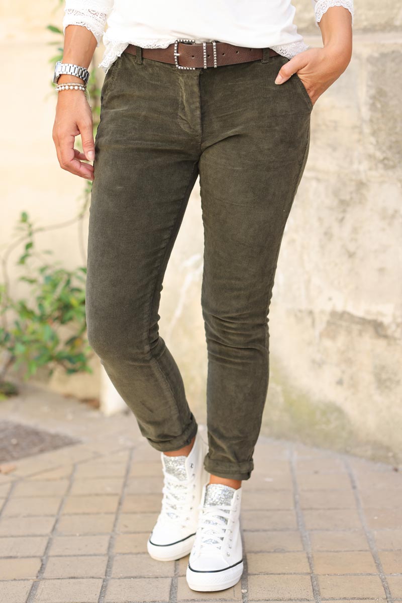 Pantalon velours cotele kaki g213 (1)